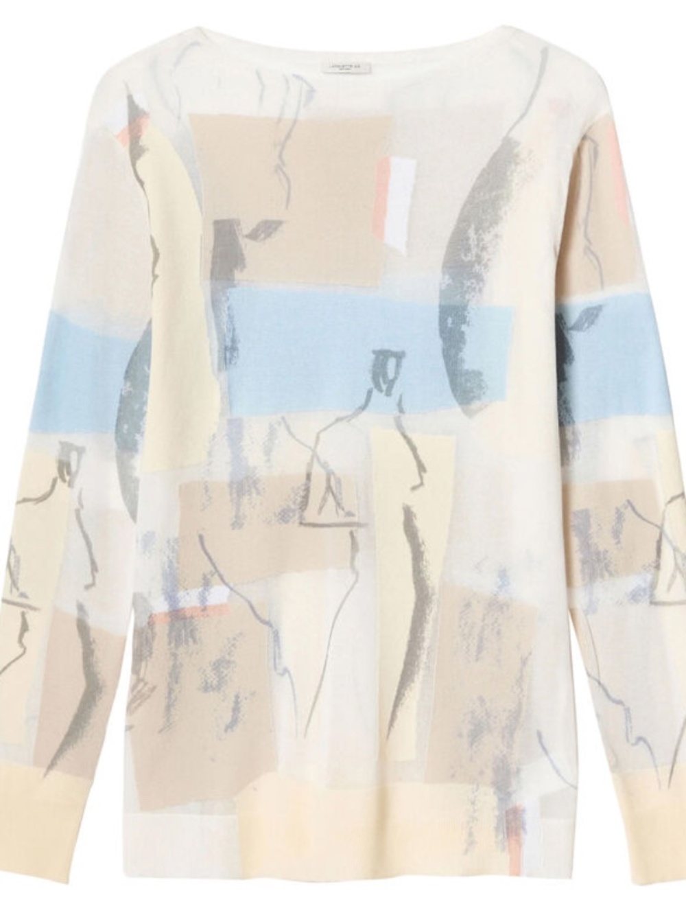 Lafayette 148 New York Sheer Sketchbook Printed Intarsia Sweater XS EUC
